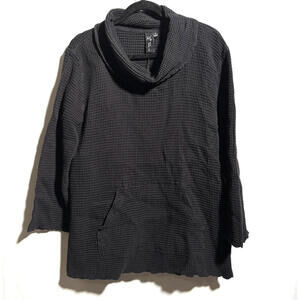 Focus Black Waffle Knit Cowl Neck Sweatshirt Top Kangaroo Pocket Lounge Beach‎ M
